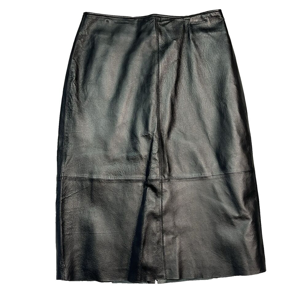Vintage CLIO 100% Leather Pencil Skirt Size 8 | 90s Minimalism Capsule Wardrobe